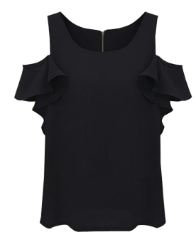 ZigZagZong Cut-out Frilled Sleeve Women's Blouse Shirt Top Black (Intl)  