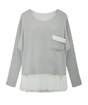 ZigZagZong Faux Twinset Color Block Slit Women's Mini Dress Asymmetric Grey (Intl)  