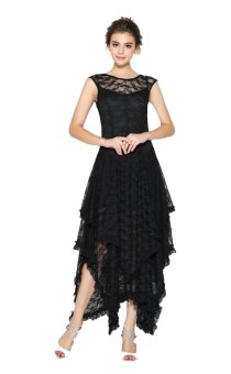 ZigZagZong Floral Lace Bridesmaid Women's Wedding Prom Gown Evening Party Dress (Black) (Intl)  