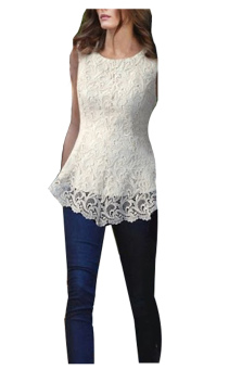 ZigZagZong Hollow Out Lace Floral Sleeveless Women's Casual Vest Top Shirt Blouse White (Intl)  