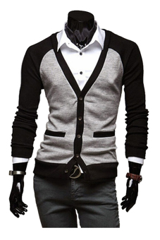 ZigZagZong Men's Casual Slim Fit V-neck Cardigan Jumpers Business Knitwear Coat Outwear New (Grey) - Intl  