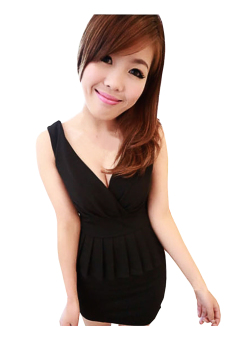 ZigZagZong Women's Sexy Nightclub Low-cut Slim V-neck Sleeveless Tank Slim Dress Black - intl  