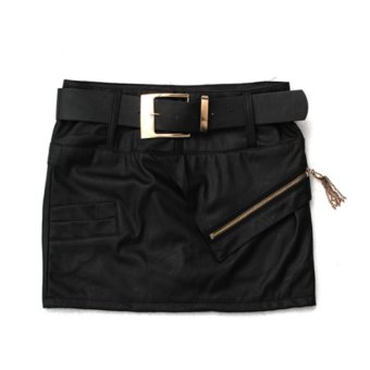 Zipper Leather Sexy Womens Fashion Package Hip Black Mini Skirt Black  