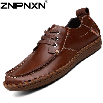 ZNPNXN Leather Men's Flat Shoes Casual Brogues & Lace-Ups?Brown? - Intl  