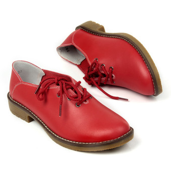 ZNPNXN Leather Women's Flat Shoes Casual Brogues and Lace-Ups (Red) - Intl  