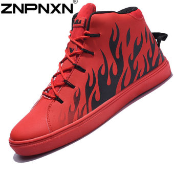 ZNPNXN Men's Casual Flat Shoes High-top Skater Shoes(Red)  