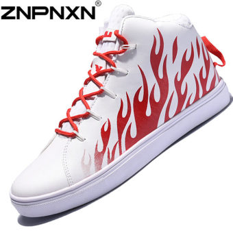 ZNPNXN Men's Casual Flat Shoes High-top Skater Shoes(White)  