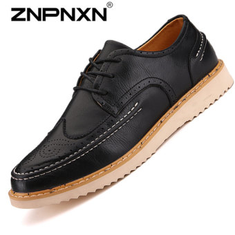 ZNPNXN Men's Casual Leather Flat Shoes Formal Shoes (Black)  