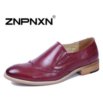 ZNPNXN Men's Casual Leather Shoes Formal Shoes Lacing Shones (Red)  