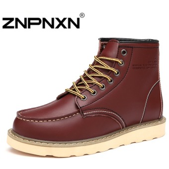 ZNPNXN Men's Fashion 2016 flat with the tube cold boots Martin leather boots?Red?  