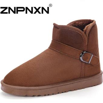 ZNPNXN Men's Fashion Winter 2016 new leather plus velvet warm cotton shoes male boots couple models (Brown)  