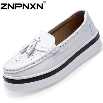 ZNPNXN Woman Fashion Casual Loafers Shoes Slip-On Shoes Platform Shoes (White)  