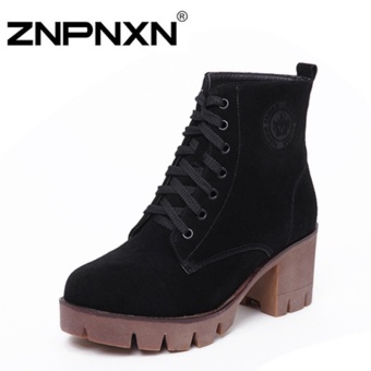 ZNPNXN Women's Fashion 2016 autumn and winter new round thick with thick boots?Black?  