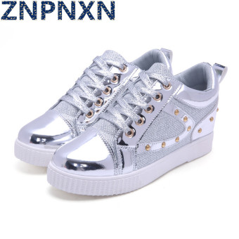 ZNPNXN Women's Fashion Closed-Toe Wedges Leather Shoes (Silver)  