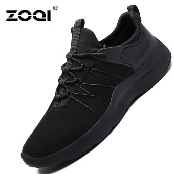 ZOQI cahaya mode Sepatu Kets Pria kulit Suede dengan desain yang populer (Hitam).  
