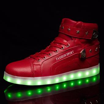 ZOQI man's fashion Sneakers LED light shoes couple style riveting element (Red) - intl  