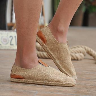 ZOQI Men's Fashion Slip-Ons & Loafers Canvas Shoes Casual Shoes Straw Hemp Bottom Shoes (Khaki) - intl  