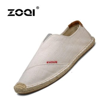 ZOQI Men's Fashion Slip-Ons & Loafers Canvas Shoes Casual Shoes Straw Hemp Bottom Shoes (White) - intl  