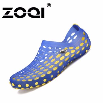 ZOQI Men's fashion Summer Sandals Plastic Jelly Flat Shoes Breathable Hollow Shoes (Blue) - intl  