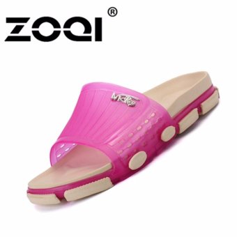 ZOQI Women's fashion Jelly Color Spring Summer Beach Slip Slippers Couple Shoes (Rose) - intl  