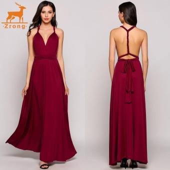 Zrong Fashion Women Multiway Sleeveless Solid Backless Sexy Bandage Evening Party Maxi Dress (Wine red) - intl  