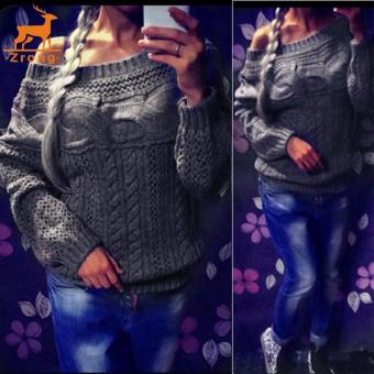 Zrong New Fashion Women Casual Off Shoulder Long Sleeve Knit Knitwear Pullover Sweater (Grey) - intl  