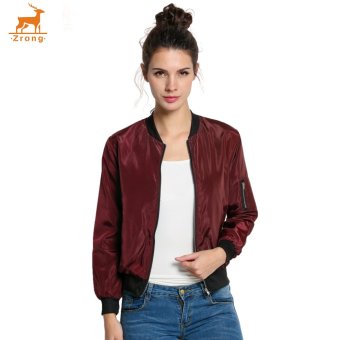 Zrong New Stylish Ladies Women Casual Long Sleeve Front Zipper Coat Fashion Bomber Jacket (Red) - intl  