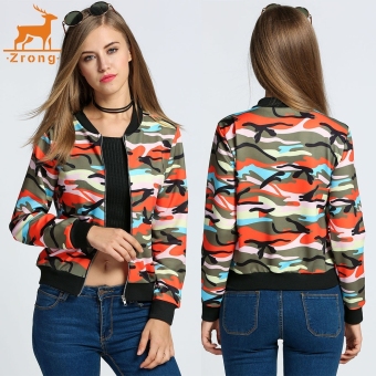 Zrong Women Fashion Long Sleeve Zip Up Camouflage Bomber Jacket (Orange) - intl  