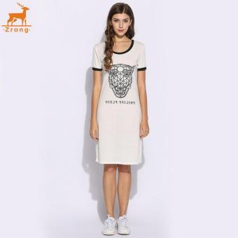 Zrong Women Tiger Print Short Sleeve O Neck Casual Styles Patchwork T-Shirt Dress (White) - intl  