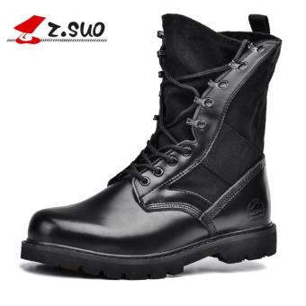 Z.SUO Women's Combat Jungle Boot Unisex Leather-Canvas Shoes (Black) - intl  