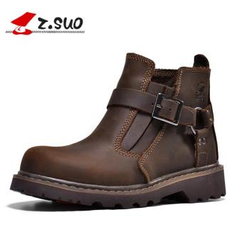 Z.SUO Women's Fashion Straps Boots Cowhide Leather Shoes (Dark Brown) - intl  