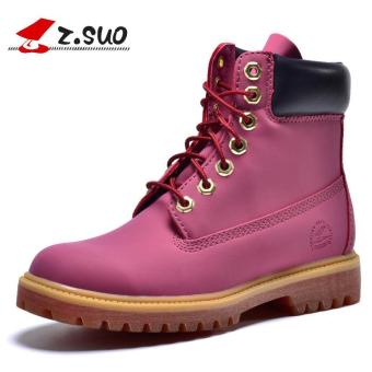 Z.SUO Women's Waterproof Work Boot PU Leather Shoes (Pink) - intl  