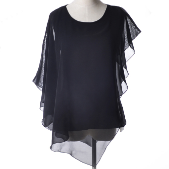 ZUNCLE Chiffon Batwing sleeves T-Shirt Tops(Black)- Intl  