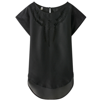 ZUNCLE Lotus sleeve chiffon T-shirt Tops(Black)  