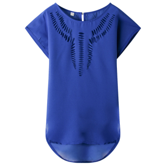 ZUNCLE Lotus sleeve chiffon T-shirt Tops(Navy blue)  