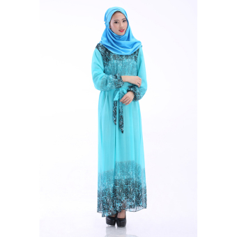 ZUNCLE Muslim Women Chiffon Dress(Light Blue)  