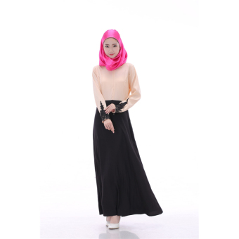 ZUNCLE Muslim women chiffon long-sleeved lace dress (Black)  