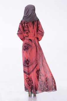 ZUNCLE Muslim Women long-sleeved chiffon gown dress(Red)  