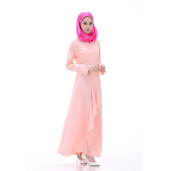 ZUNCLE Muslim women's long sleeve lotus leaf hem dress(Pink)  