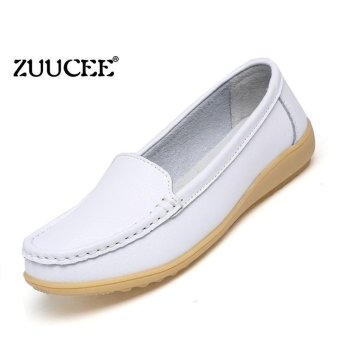 ZUUCEE Leather small slope with casual shoes soft bottom anti-skid small white shoes large size mother shoes (white) - intl  