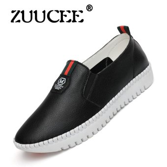 ZUUCEE Leather small white shoes women spring and autumn fashion new sports wild women's shoes comfortable shallow mouth shoes(black)  