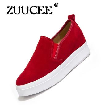 ZUUCEE Lok Fu shoes thick single women single suede leather stealth within the increase in women's shoes tide shoes casual shoes tide?red?  