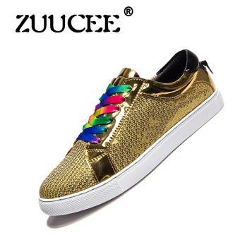 ZUUCEE Spring and autumn leather students running shoes women cowhide flat shoes casual shoes anti - skid shoes breathable shoes(gold)  