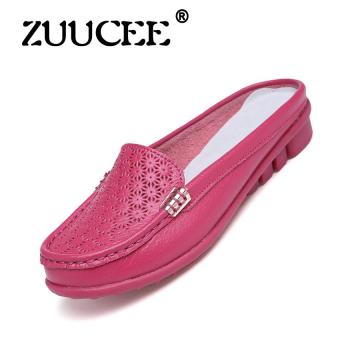 ZUUCEE Summer women's leather hollow hole hole shoes breathable leisure personality slippers flat shoes single shoes tide?red?  