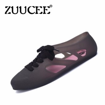 ZUUCEE Women's fashion Summer Sandals Plastic Jelly Flat Shoes Breathable Hollow Shoes (Black) - intl  