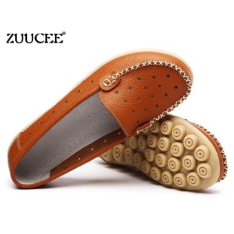 ZUUCEE Women's leather flat bottom Mama shoes soft bottom non-slip summer hollow hole small white shoes (orange) - intl  