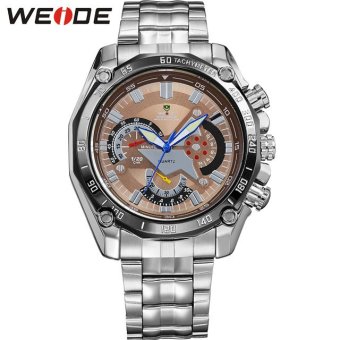 [100% asli] WEIDE merek laki-laki perhiasan jam kuarsa olahraga sejalan stainless steel tahan air jam tangan militer 1011  