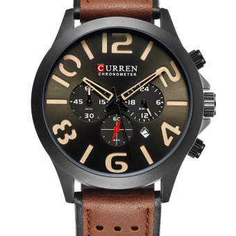 [100% Genuine]CURREN Multi-function Chronograph leather Luxury Fashion Casual Sports Quartz Men Watches Wristwatches 8244  