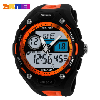 [100% Genuine]Men Sport Digital Watch Multifunction Chronograph 2 Time Zone Watches SKMEI 1015 Waterproof Fashion Men's Hiking Wristwatch  