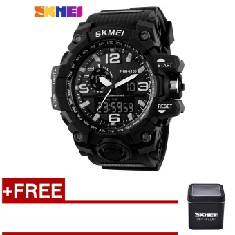 [100% Genuine]SKMEI 1155 Fashion Men Digital LED Display Sport Watches 50M Waterproof Dual Display Quartz Wristwatches with Box - Grey  